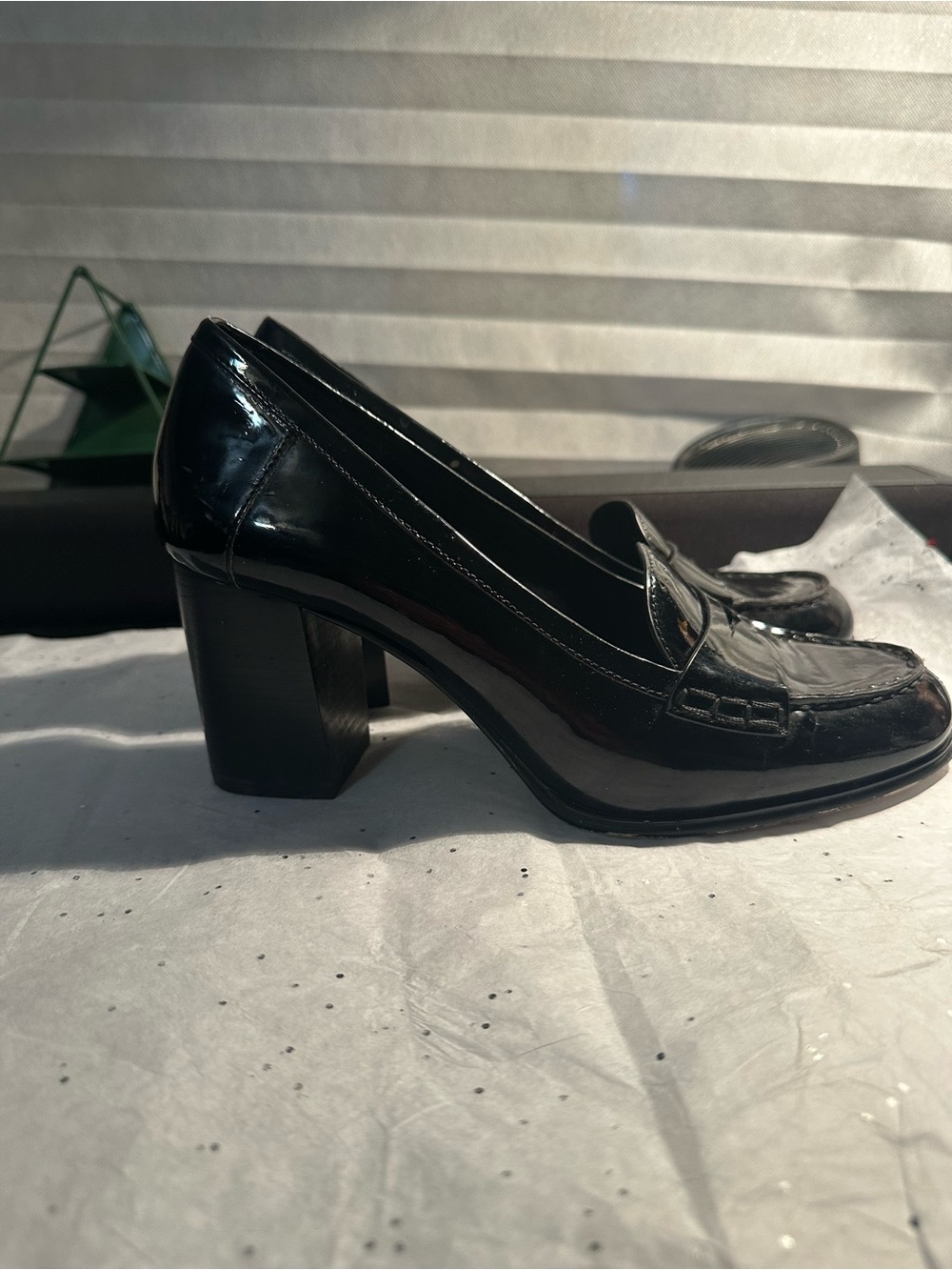 Michael Kors Black Patent Block Heel Loafers